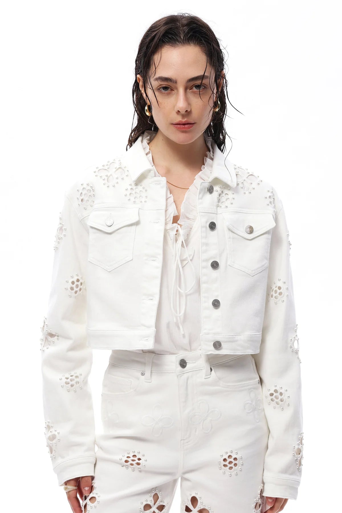 Bayeas Cropped Pearl Floral Jacket