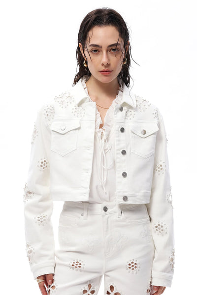 Bayeas Cropped Pearl Floral Jacket