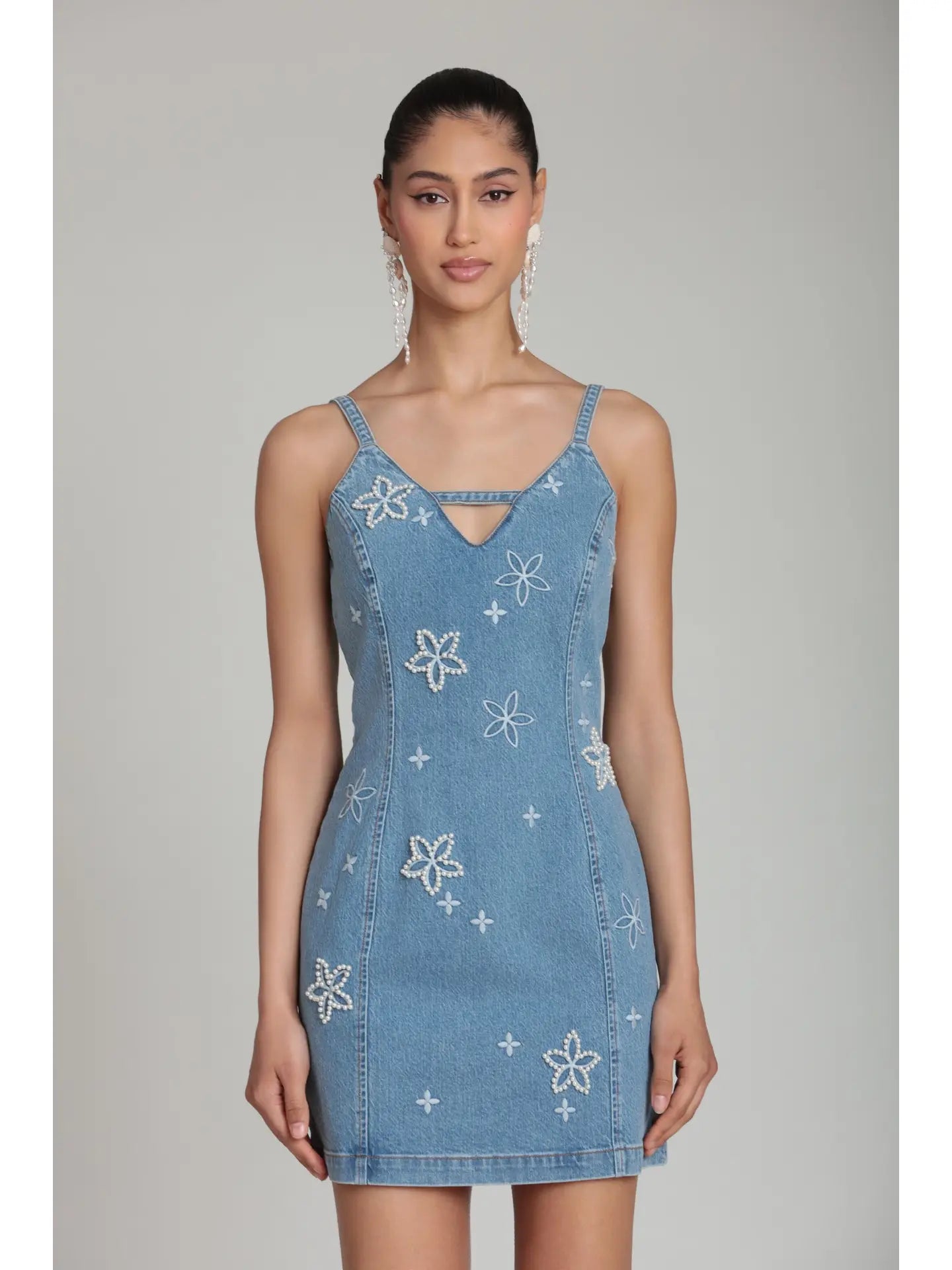 Pearl Embellished Denim Stretch Mini-SIZE 4 ONLY