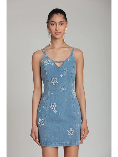 Pearl Embellished Denim Stretch Mini-SIZE 4 ONLY
