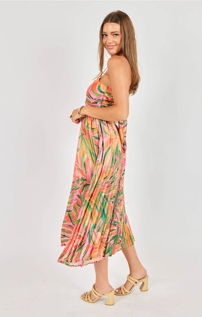 Sadie and Sage Sunset Pleated Midi Dress-LARGE ONLY