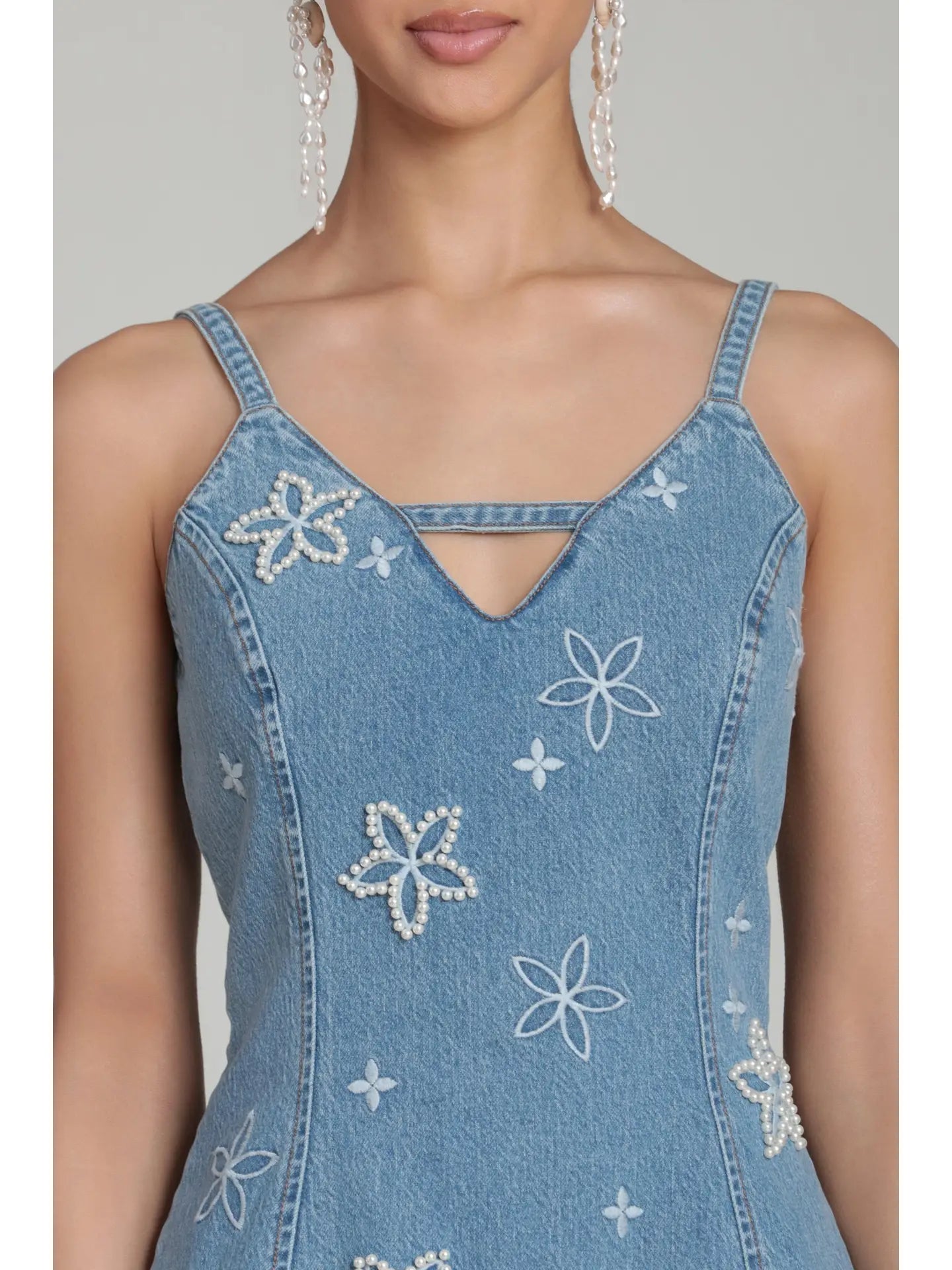 Pearl Embellished Denim Stretch Mini-SIZE 4 ONLY