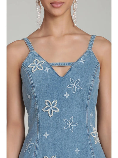 Pearl Embellished Denim Stretch Mini-SIZE 4 ONLY