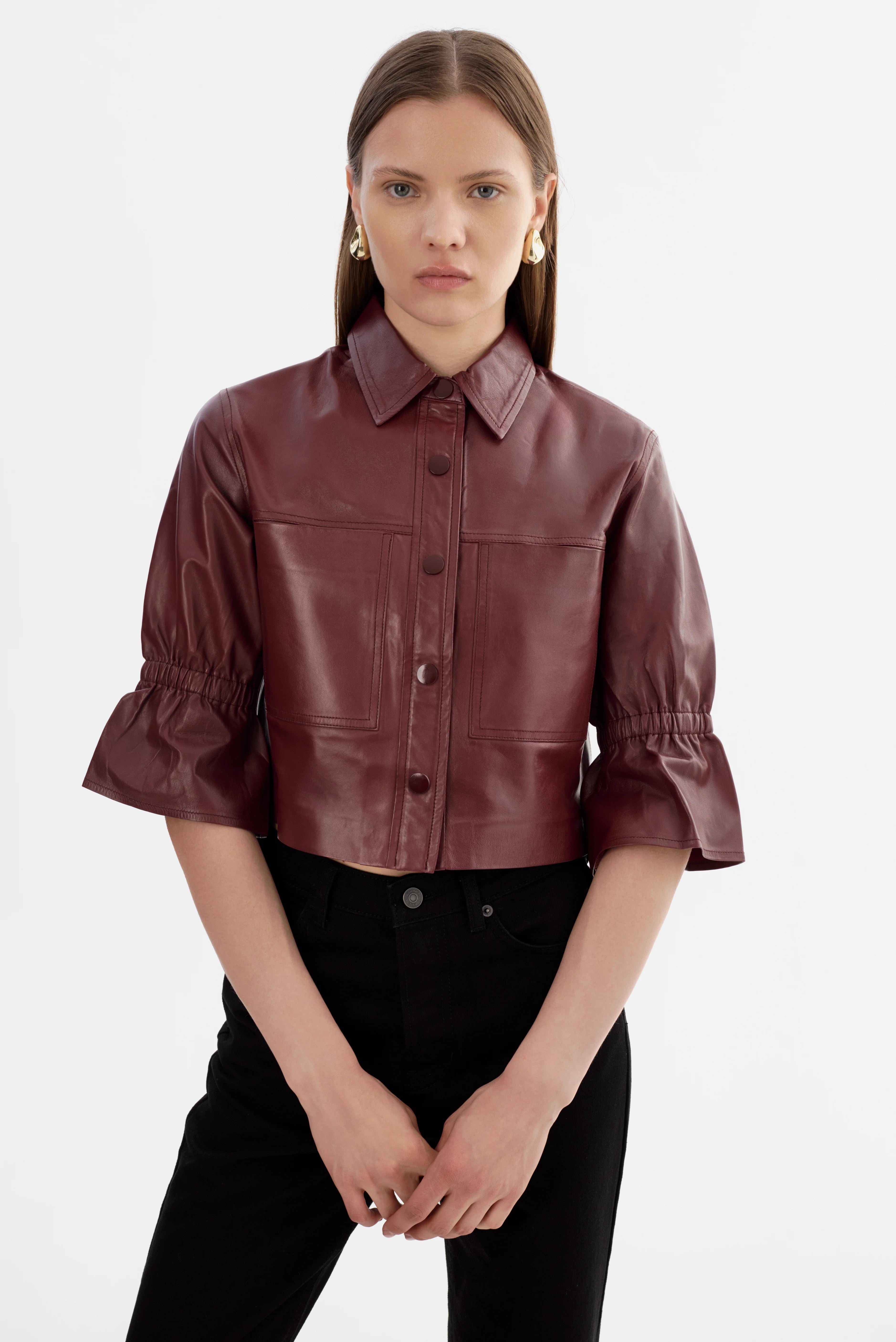 Lamarque Carolina Leather Ruffle Sleeve