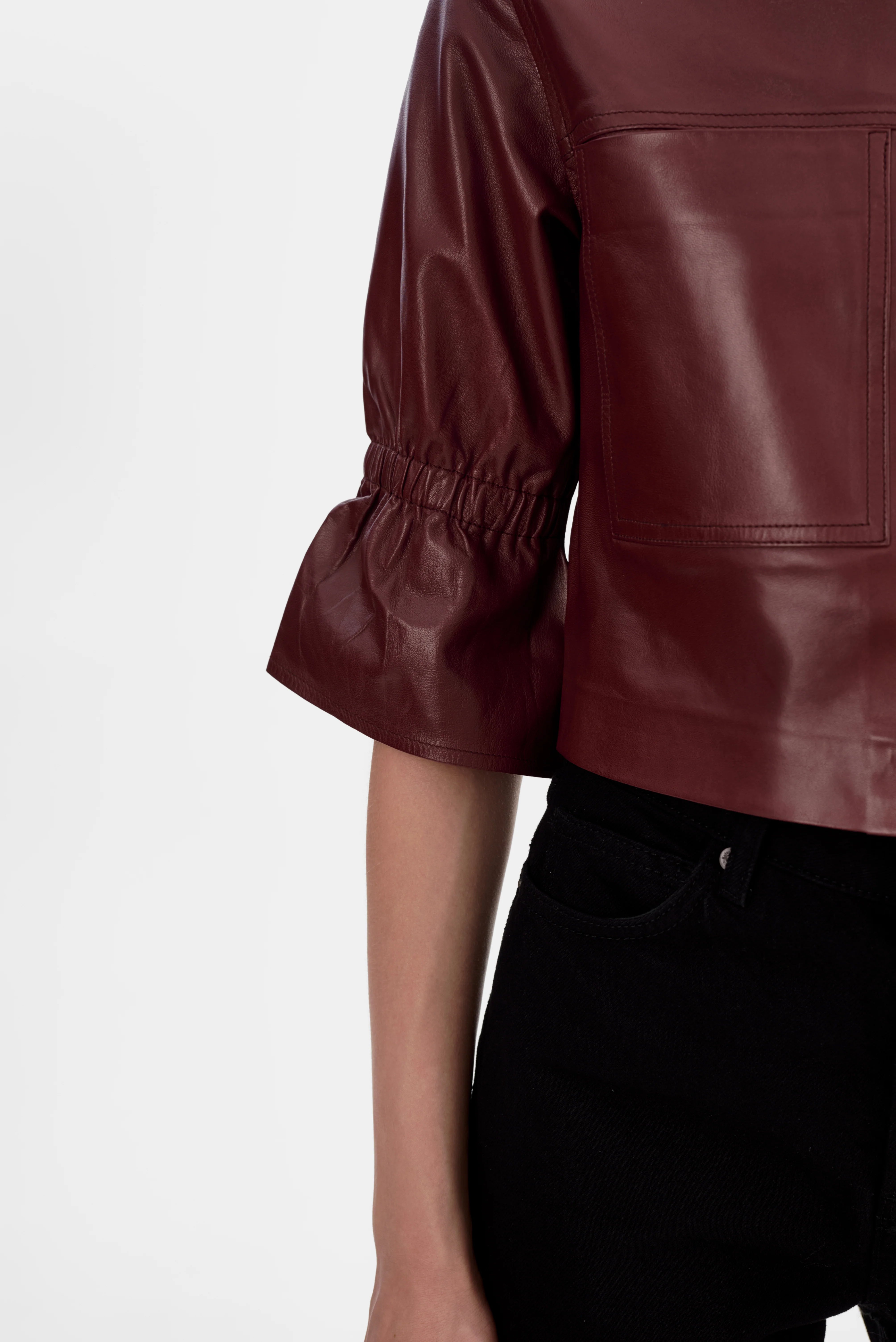 Lamarque Carolina Leather Ruffle Sleeve