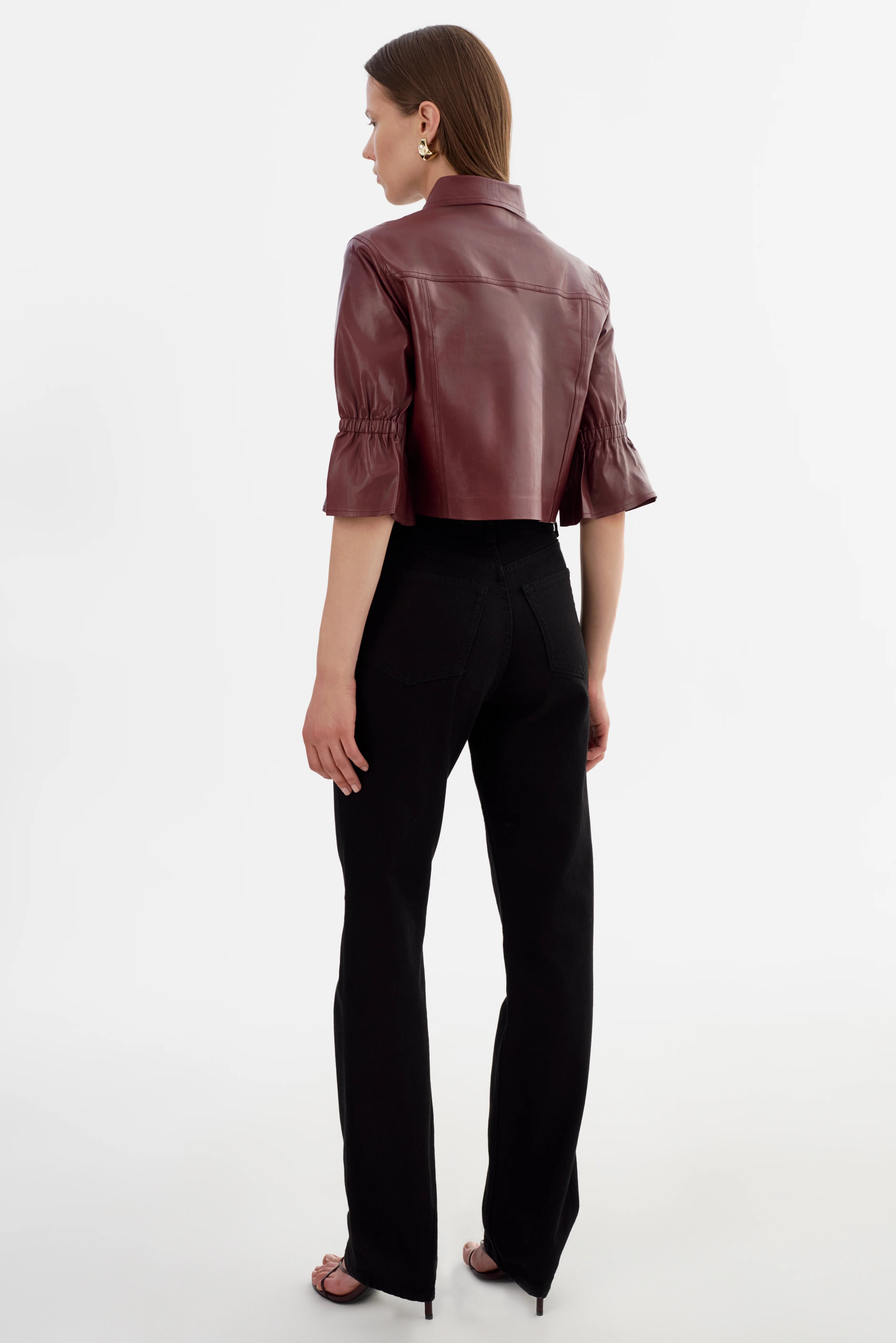 Lamarque Carolina Leather Ruffle Sleeve