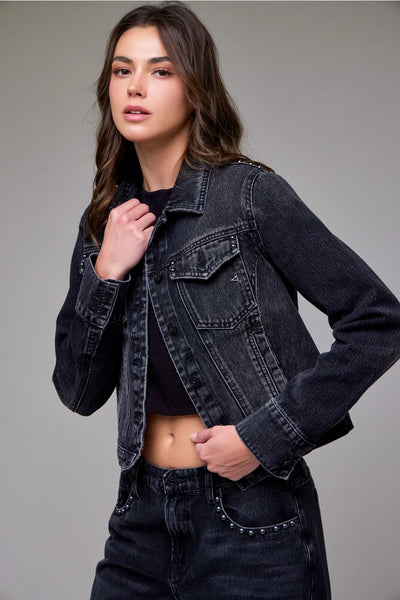 Hidden Charcoal Studded Denim Jacket