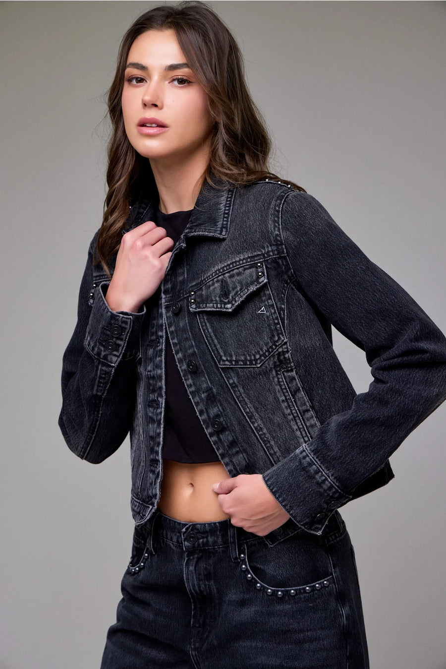 Hidden Charcoal Studded Denim Jacket