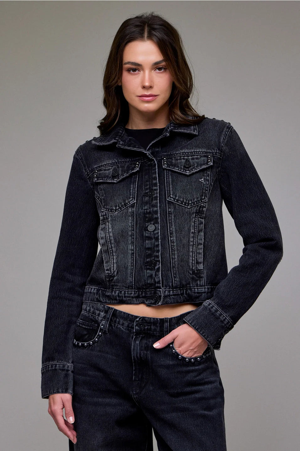 Hidden Charcoal Studded Denim Jacket