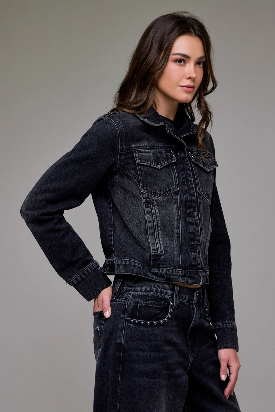 Hidden Charcoal Studded Denim Jacket