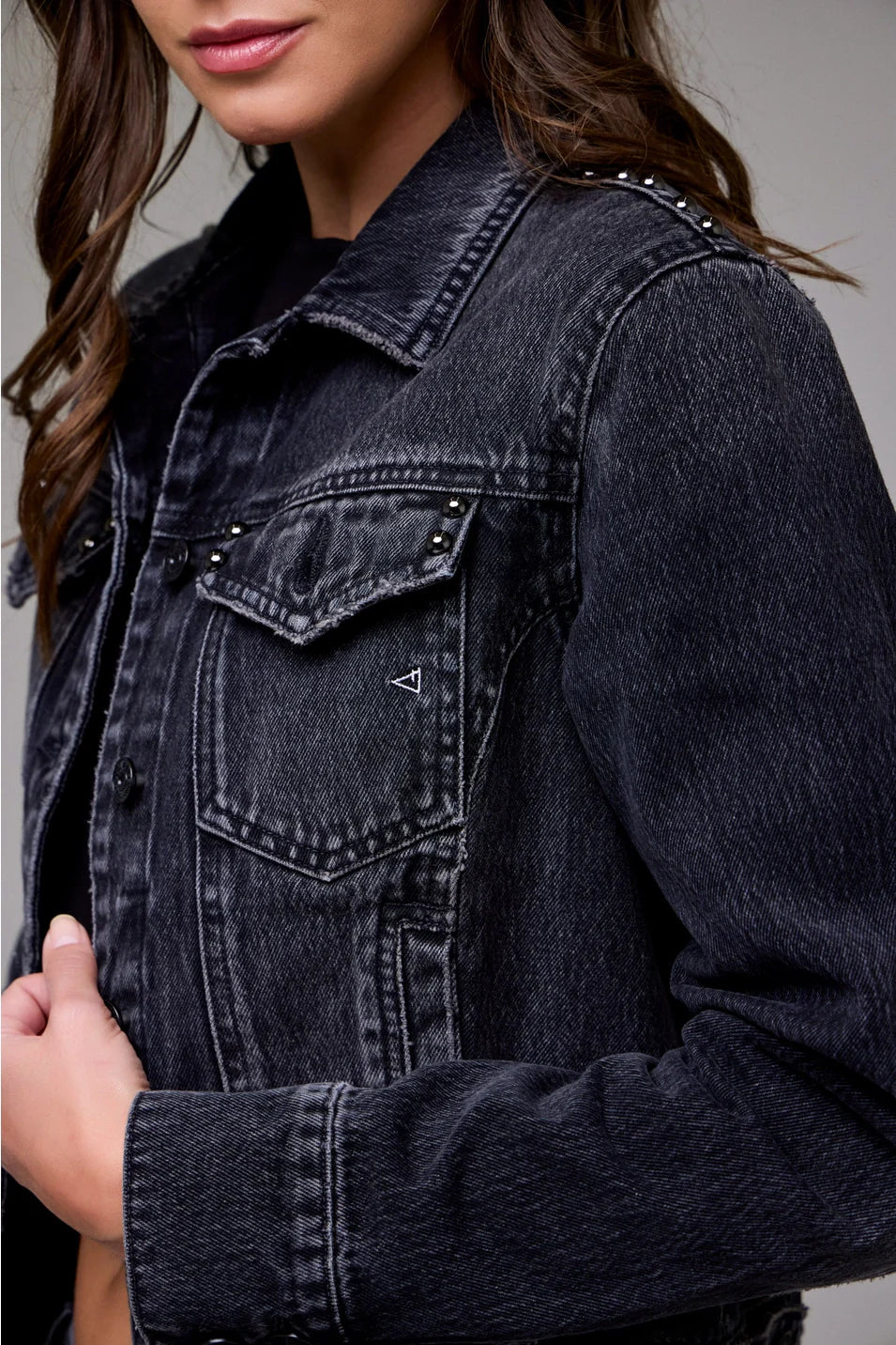 Hidden Charcoal Studded Denim Jacket