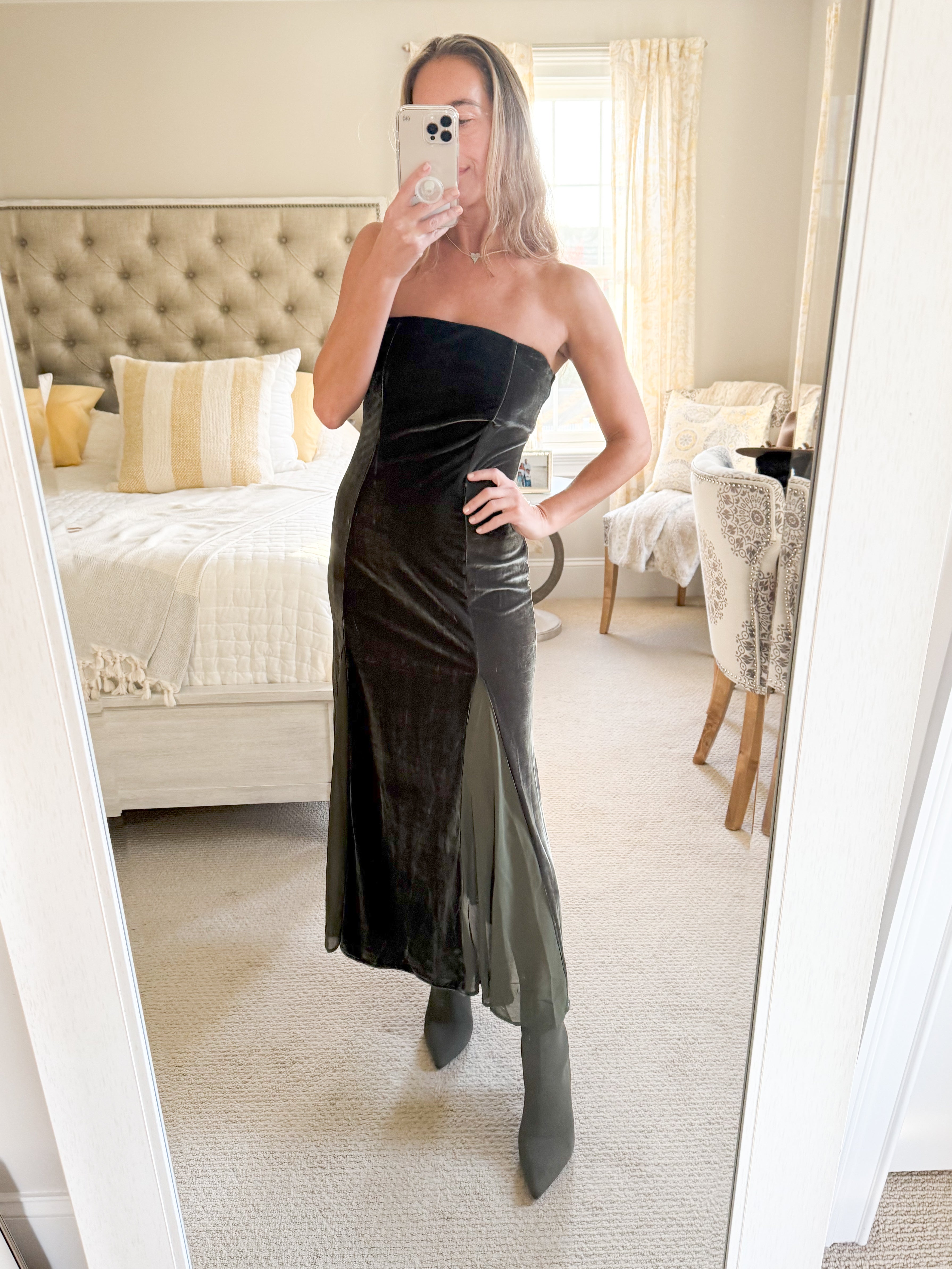 Olive Strapless Velvet Dress-SMALL ONLY