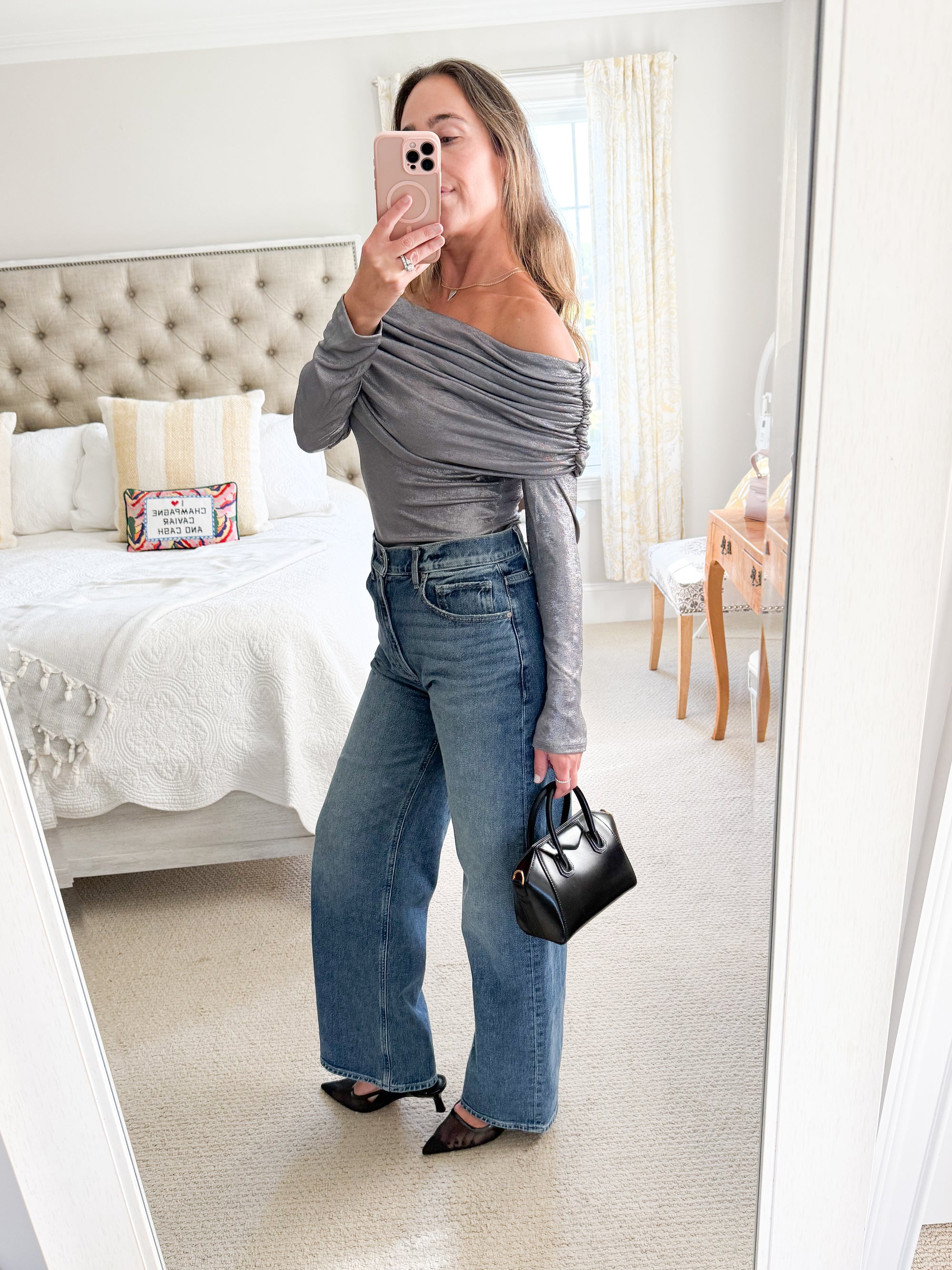 Elan Off Shoulder - Metallic Silver