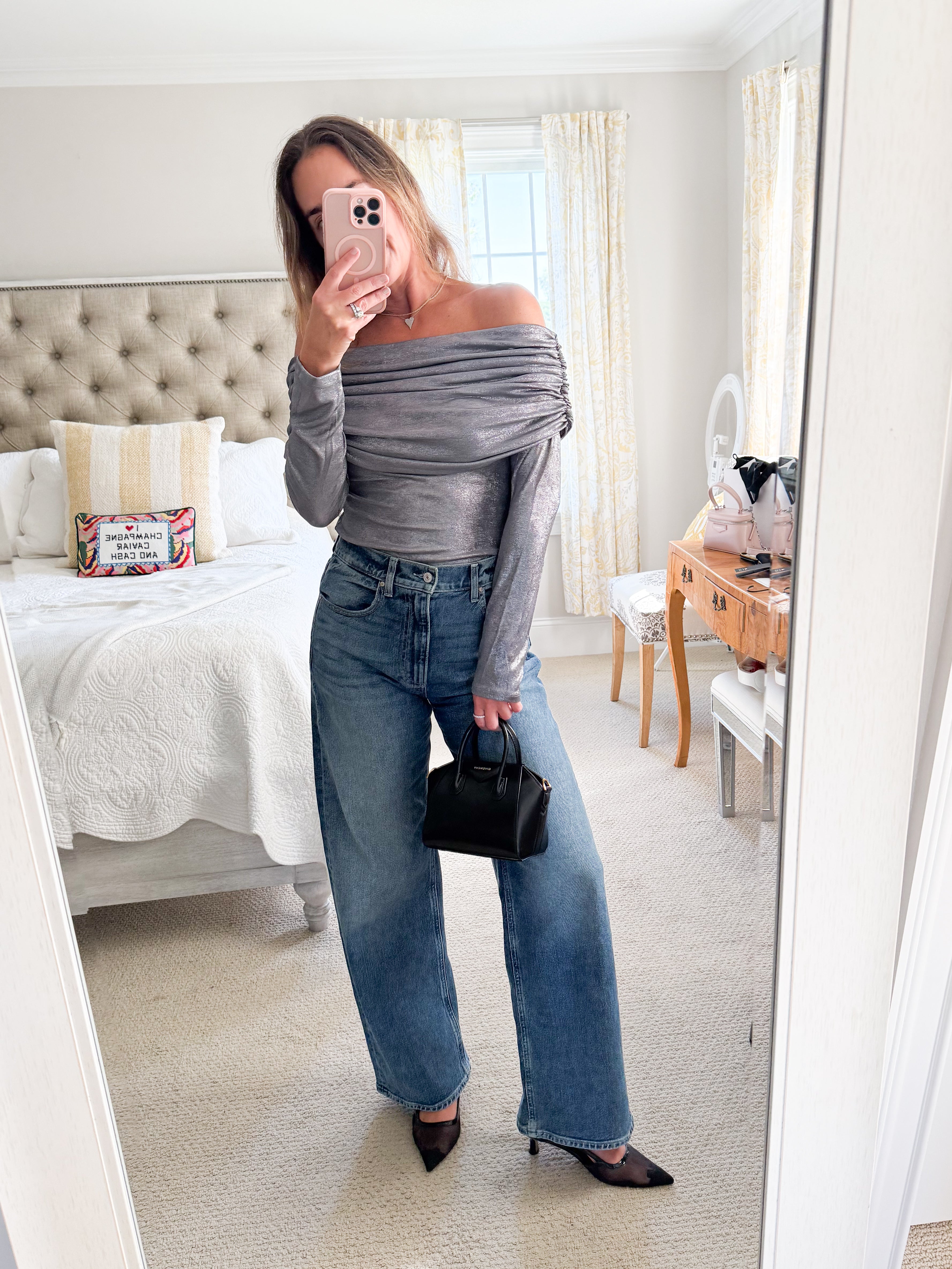 Elan Off Shoulder - Metallic Silver