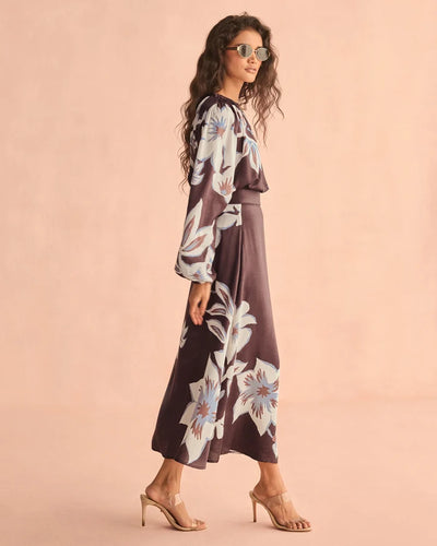 Omika Nalini Chocolate Floral Wrap Skirt