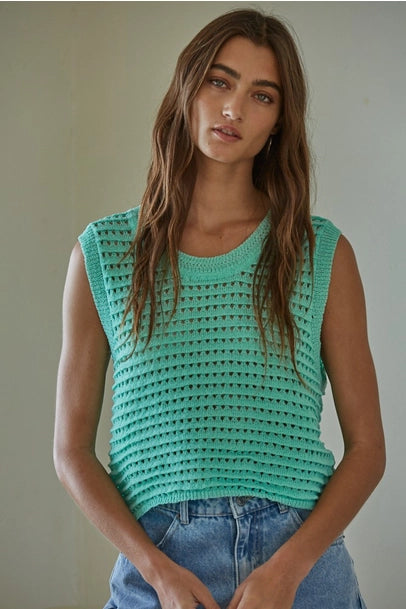 Mint Green Open Knit Tank-LARGE ONLY