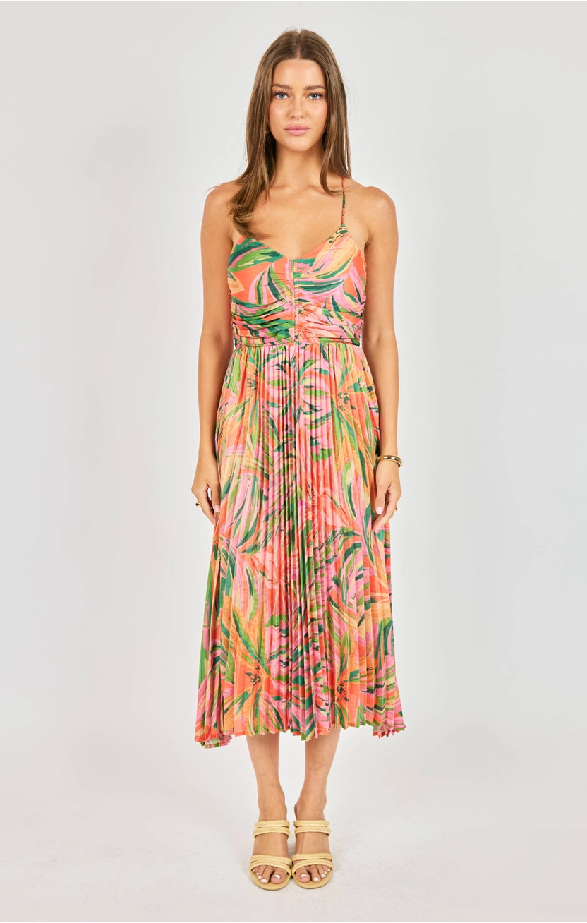 Sadie and Sage Sunset Pleated Midi Dress-LARGE ONLY