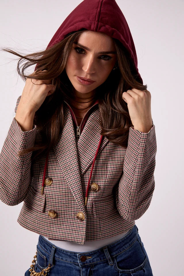 Blue Revival Cropped Houndstooth Blazer
