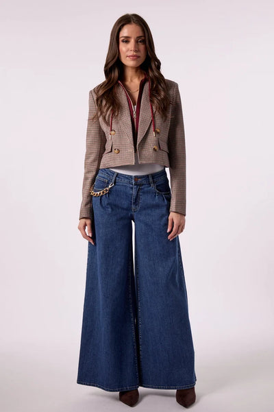 Blue Revival Cropped Houndstooth Blazer