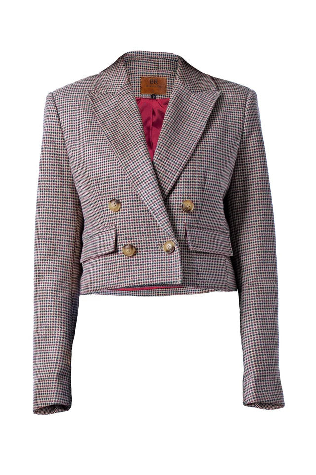 Blue Revival Cropped Houndstooth Blazer