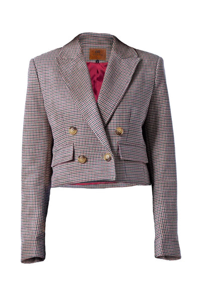Blue Revival Cropped Houndstooth Blazer