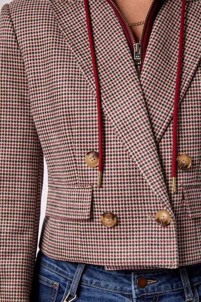 Blue Revival Cropped Houndstooth Blazer