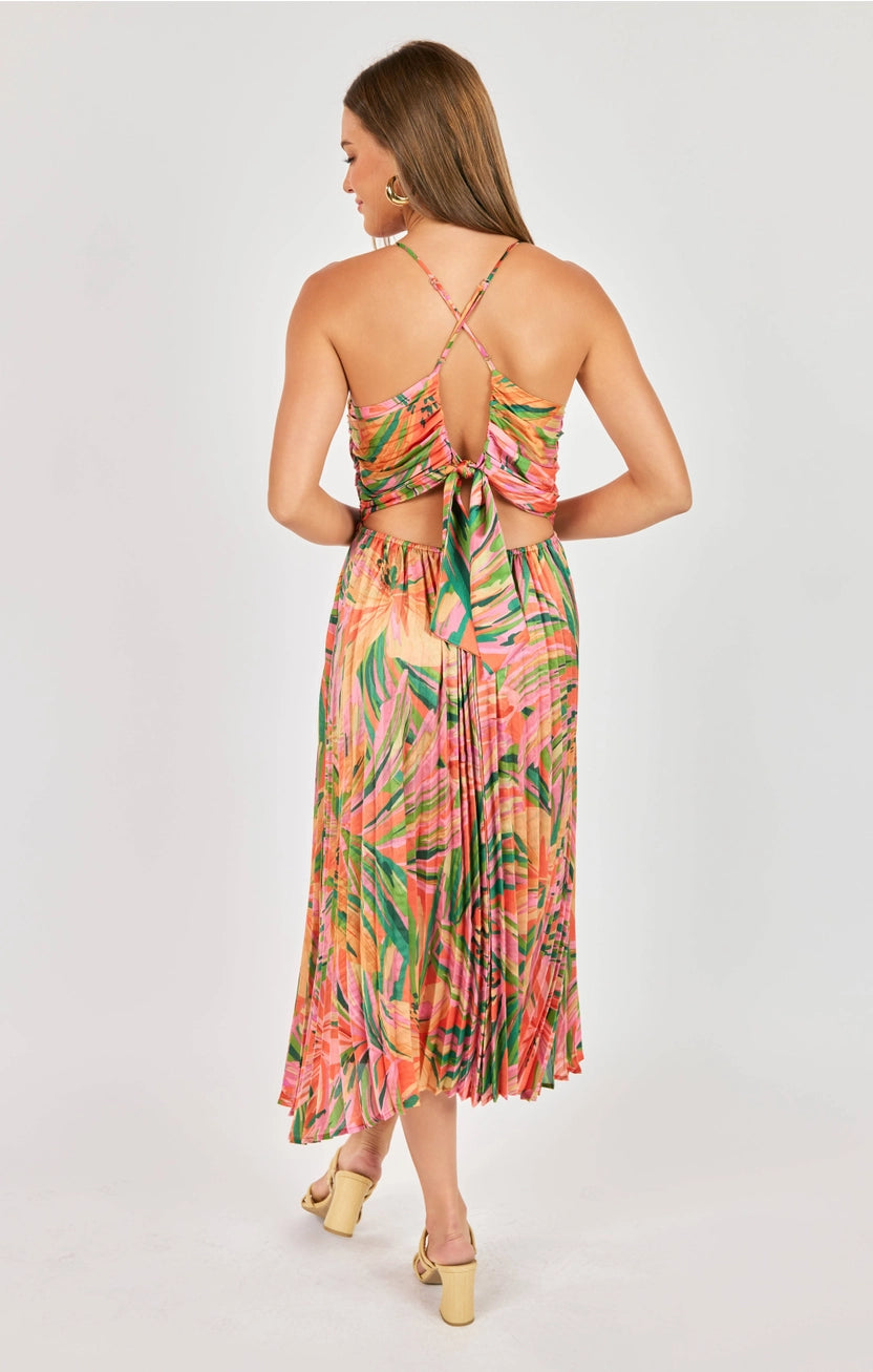 Sadie and Sage Sunset Pleated Midi Dress-LARGE ONLY