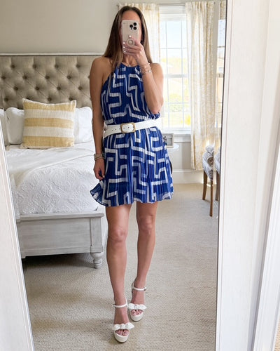 Coastal Print Pleated Halter Top