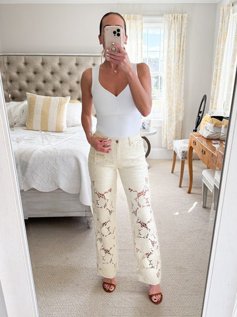 Bayeas Ivory Embroidered Denim-LAST PAIR- 25 ONLY