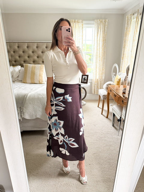 Omika Nalini Chocolate Floral Wrap Skirt