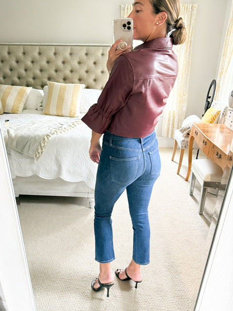 Lamarque Carolina Leather Ruffle Sleeve