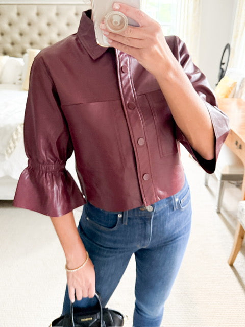 Lamarque Carolina Leather Ruffle Sleeve