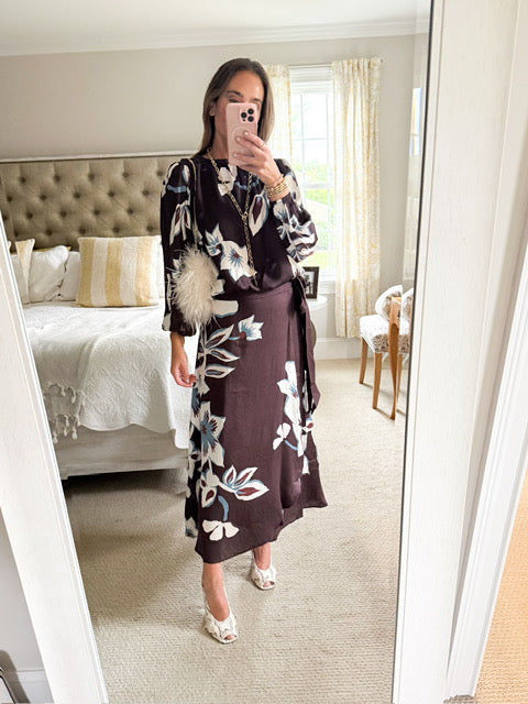 Omika Nalini Chocolate Floral Wrap Skirt