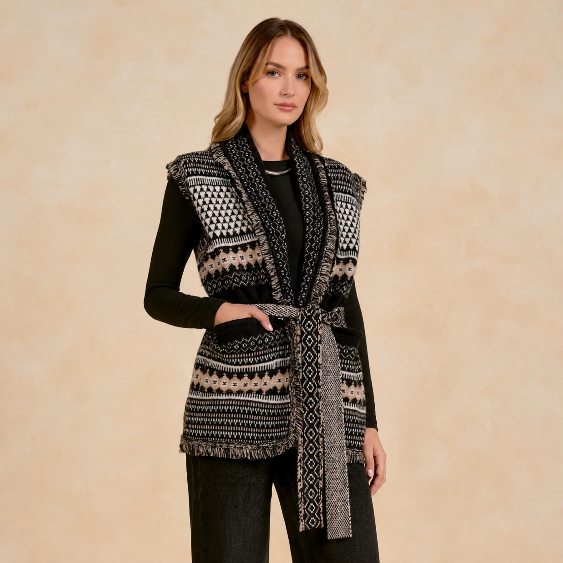 Elan Printed Sleevless Cardigan
