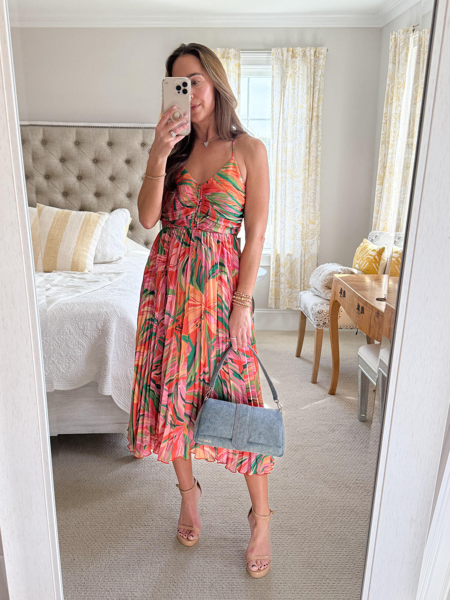 Sadie and Sage Sunset Pleated Midi Dress-LARGE ONLY